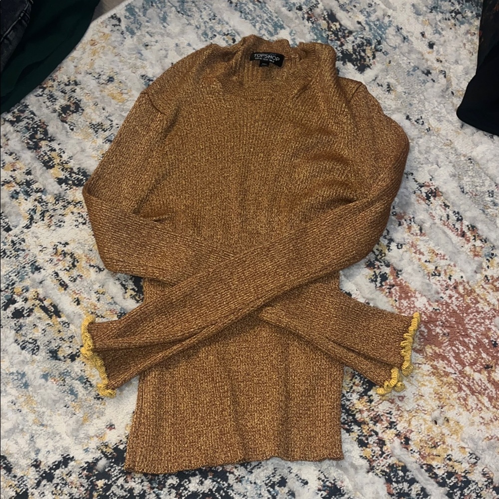 Topshop Brown Sweater with Yellow Accents